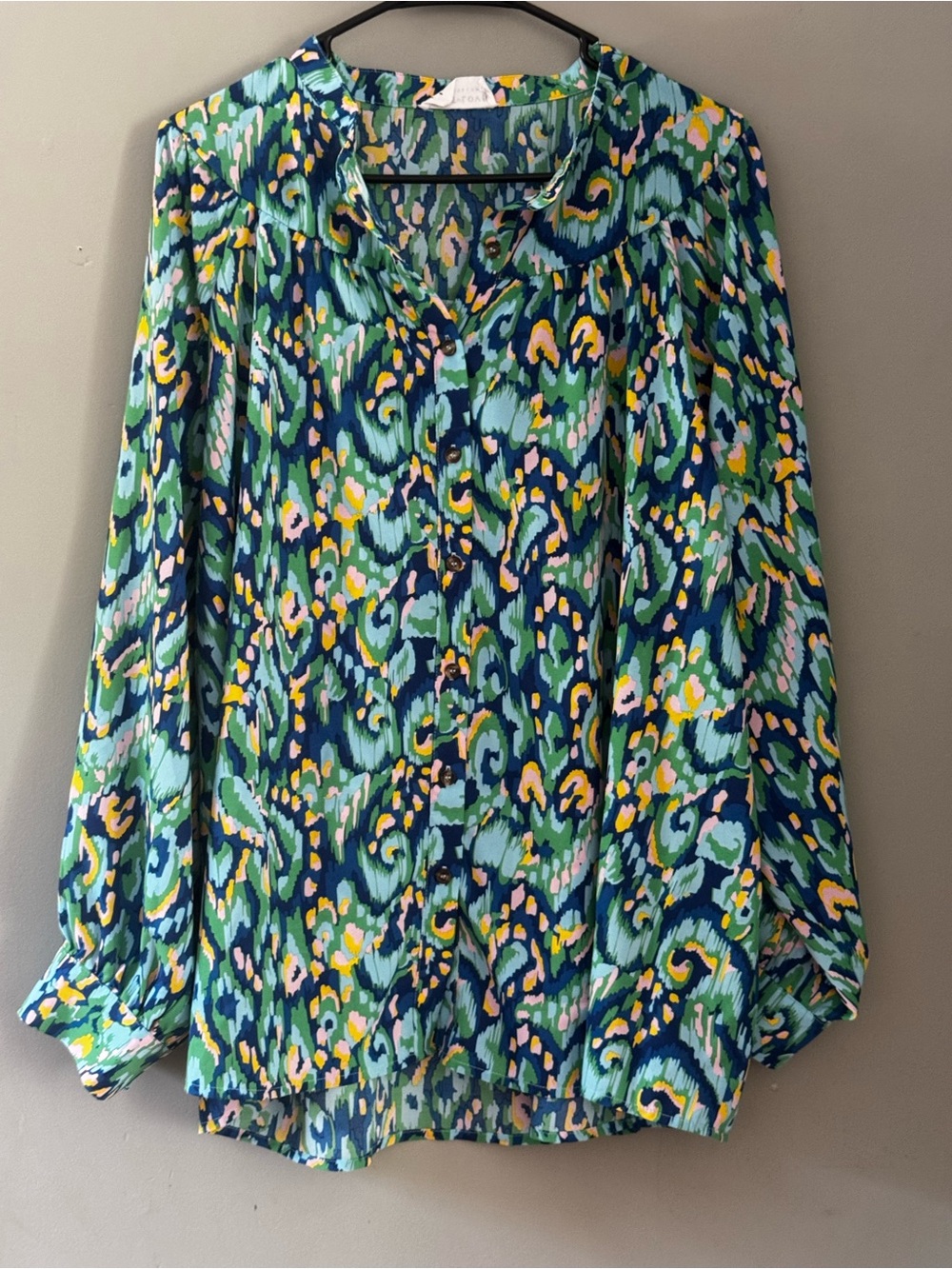 First Love Green Multi Button-Front Printed Blouse